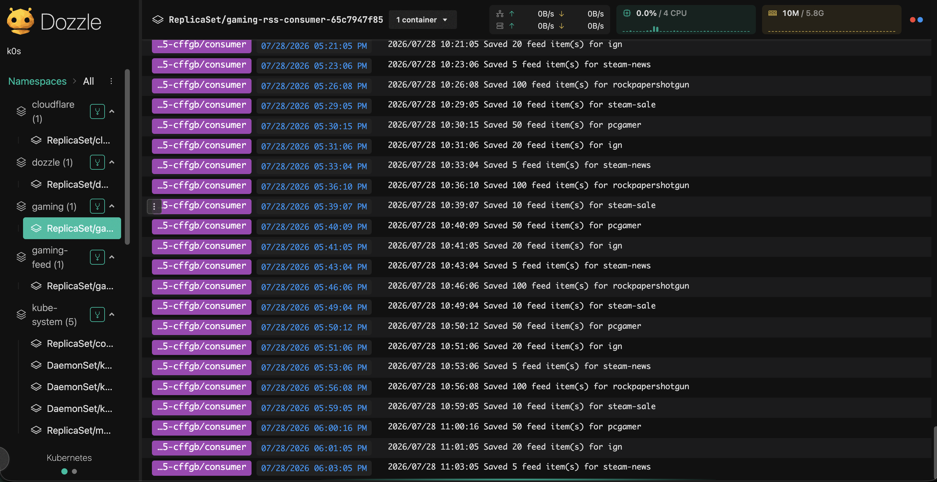Dozzle dashboard